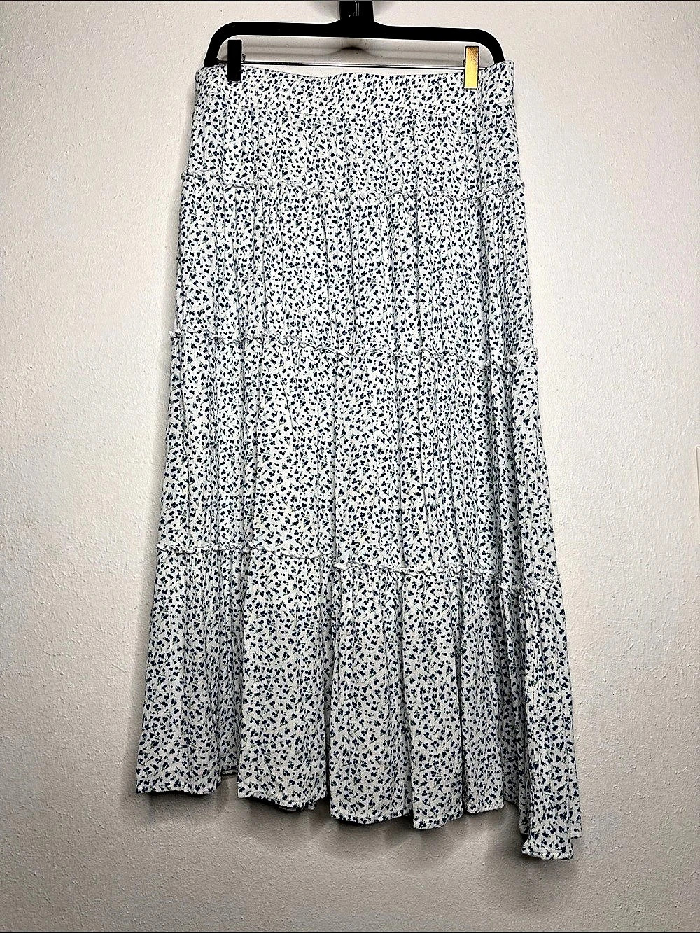 SO Tiered Midi Skirt Floral White & Blue Size XL